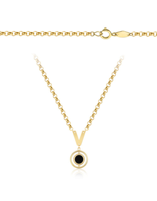 Naszyjnik złoty kółko z czarnym kamieniem i literką V (Gramatura: 4.04)
