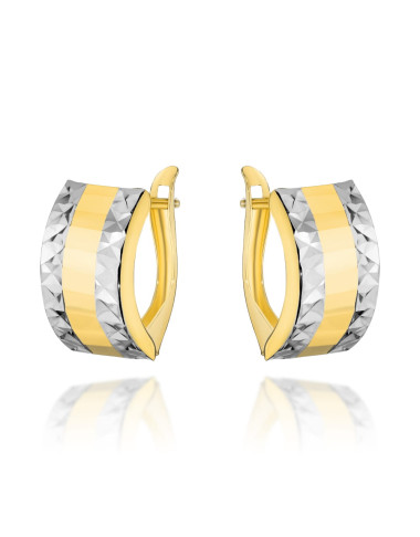 Kolczyki złote szerokie z diamentowaniem w dwóch kolorach złota (Gramatura: 1.86)