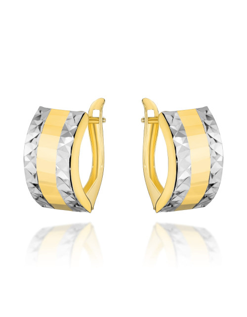 Kolczyki złote szerokie z diamentowaniem w dwóch kolorach złota (Gramatura: 1.86)