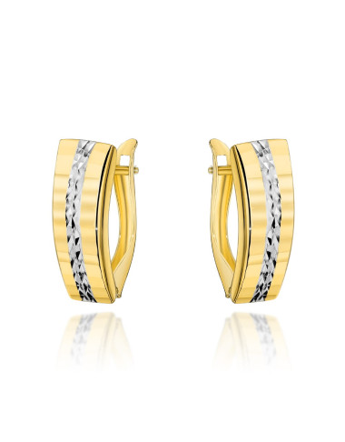 Kolczyki złote z diamentowaniem na środku w dwóch kolorach złota (Gramatura: 1.24)