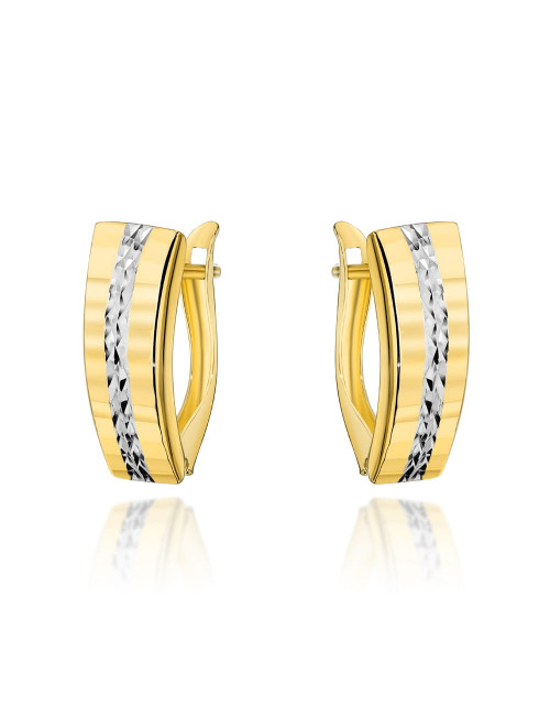 Kolczyki złote z diamentowaniem na środku w dwóch kolorach złota (Gramatura: 1.24)