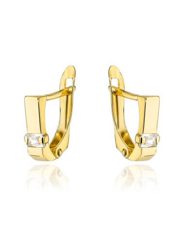 Kolczyki złote z białym prostokątnym kamieniem (Gramatura: 1.59)