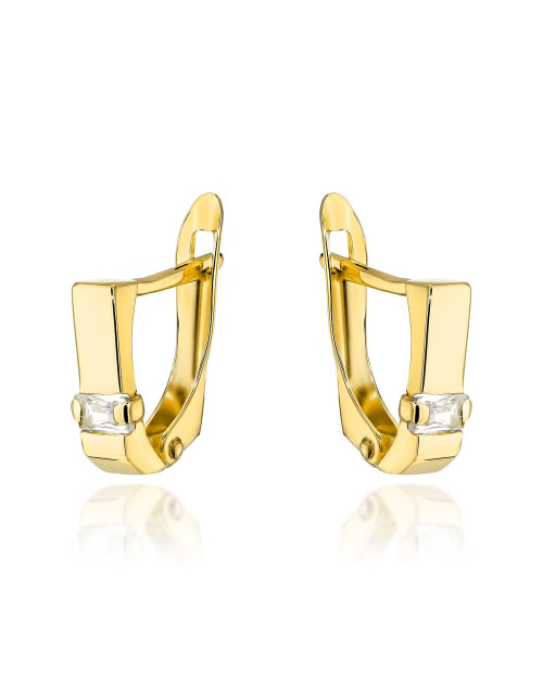 Kolczyki złote z białym prostokątnym kamieniem (Gramatura: 1.59)