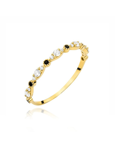 Pierścionek złoty zdobiony cyrkoniami i czarnymi kamieniami (Rozmiar:19 pr. 585 Gramatura: 1.15)