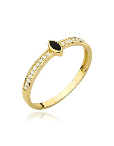 Pierścionek złoty z czarnym kamieniem i cyrkoniami (Rozmiar:11 pr. 585 Gramatura: 1.38)