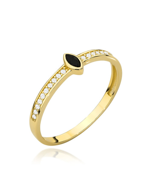 Pierścionek złoty z czarnym kamieniem i cyrkoniami (Rozmiar:11 pr. 585 Gramatura: 1.38)
