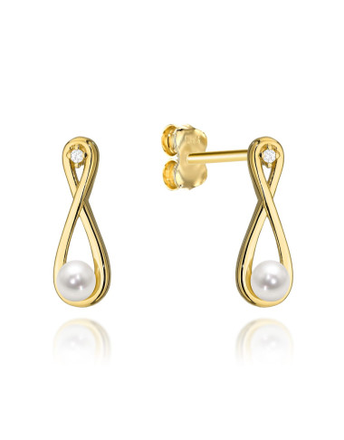 Kolczyki złote znak nieskończoności z perełką i cyrkonią (Gramatura: 1.26)