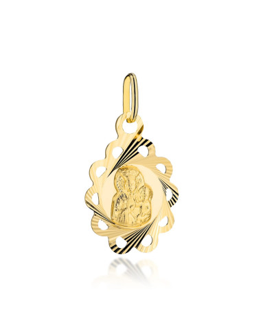 Medalik złoty Matka Boska Częstochowska w diamentowanym kwiatku (Gramatura: 0.88)