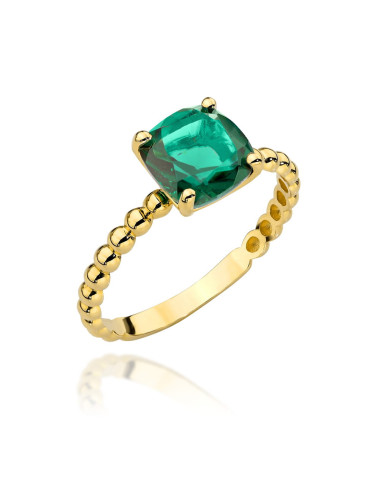 Pierścionek złoty z kolekcji "COLORFUL STONE" - przezroczysty zielony kwarc kwadrat (Rozmiar:10 pr. 585 Gramatura: 1.78)