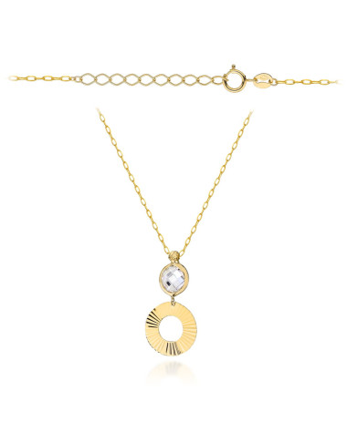 Naszyjnik złoty z białym kamieniem i diamentowanym ringiem (Gramatura: 0.92)