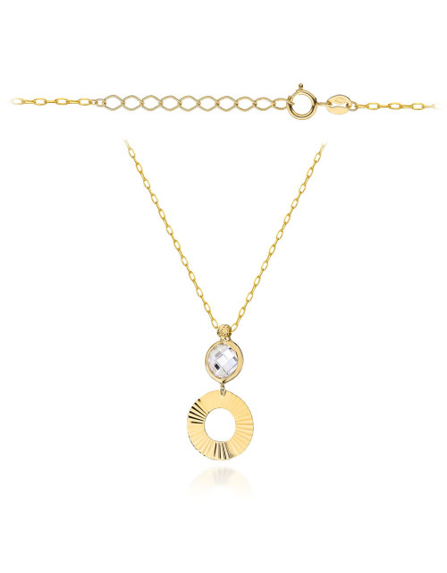 Naszyjnik złoty z białym kamieniem i diamentowanym ringiem (Gramatura: 0.92)