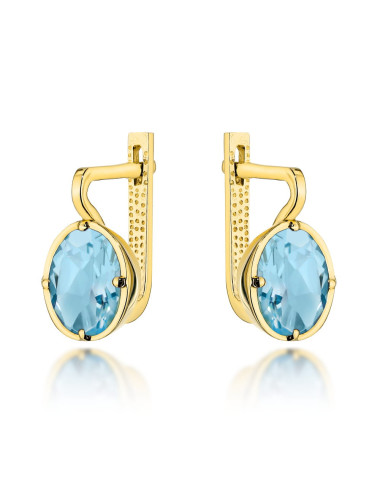 Kolczyki złote z kolekcji "COLORFUL STONE" z eleganckim zapięciem - topaz owal (Gramatura: 3.82)