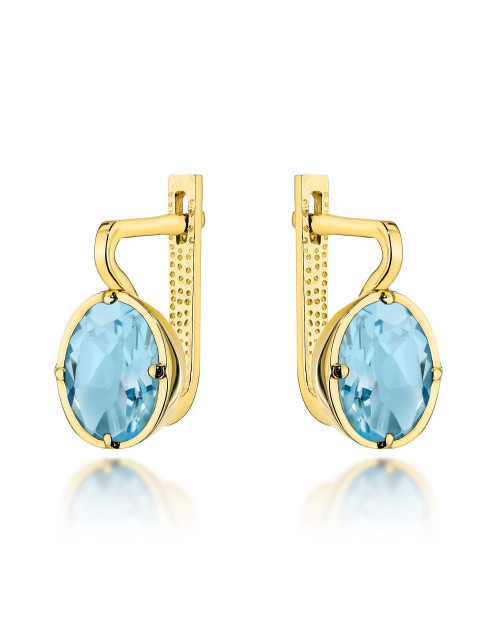Kolczyki złote z kolekcji "COLORFUL STONE" z eleganckim zapięciem - topaz owal (Gramatura: 3.82)