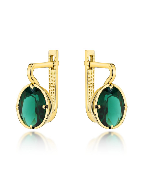 Kolczyki złote z kolekcji "COLORFUL STONE" z eleganckim zapięciem - zielony kwarc owal (Gramatura: 3.60)