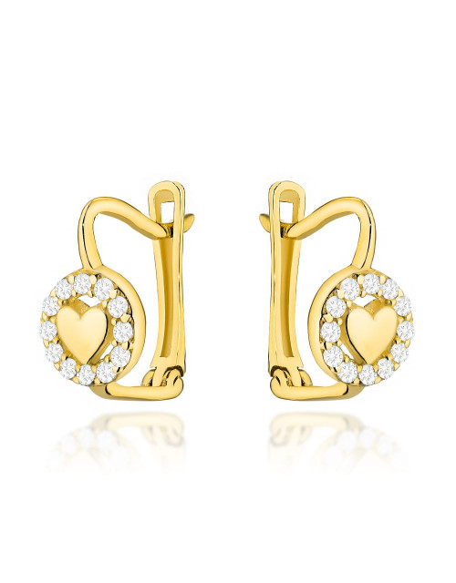 Kolczyki złote serduszko w oprawie cyrkonii na angielskim zapięciu (Gramatura: 1.19)