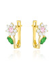 Kolczyki złote kwiatki z różową i zieloną cyrkonią (Gramatura: 0.92)
