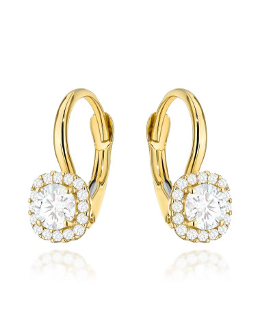 Kolczyki złote z kwadratowym kamieniem i cyrkoniami (Gramatura: 1.92)