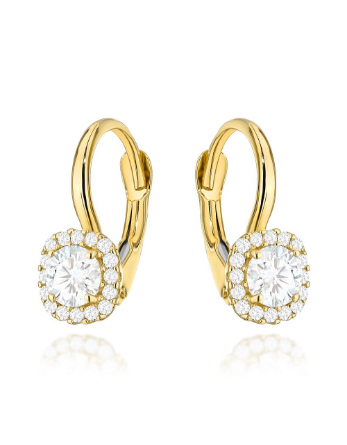 Kolczyki złote z kwadratowym kamieniem i cyrkoniami (Gramatura: 1.92)