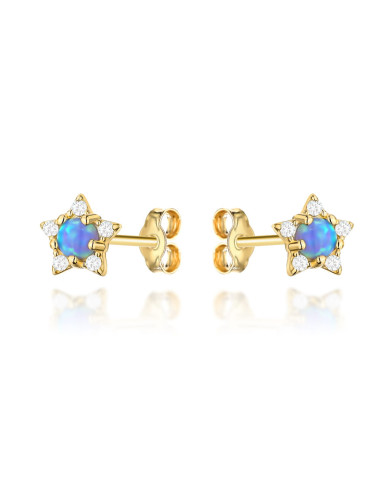 Kolczyki złote gwiazdki z cyrkoniami i kamień opalit (Gramatura: 0.96)