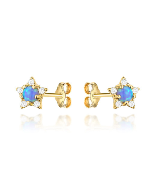 Kolczyki złote gwiazdki z cyrkoniami i kamień opalit (Gramatura: 0.96)