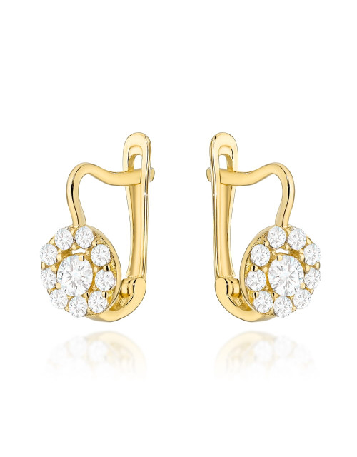 Kolczyki złote kółeczko wysadzane cyrkoniami na angielskim zapięciu (Gramatura: 1.10)