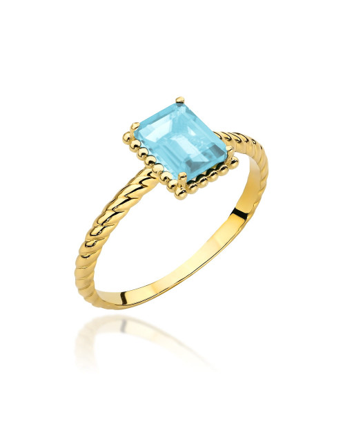 Pierścionek złoty z kolekcji "COLORFUL STONE" - topaz prostokąt i ozdobna szyna (Rozmiar:11 pr. 585 Gramatura: 1.99)