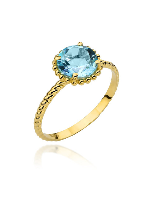 Pierścionek złoty z kolekcji "COLORFUL STONE" - topaz kółko i ozdobna szyna (Rozmiar:11 pr. 585 Gramatura: 1.87)