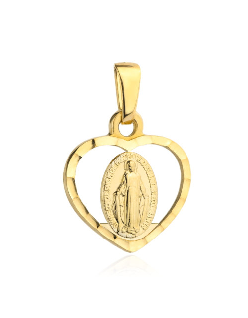 Medalik złoty cudowny w diamentowanym sercu (Gramatura: 0.88)