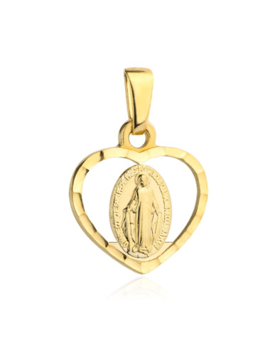 Medalik złoty cudowny w diamentowanym sercu (Gramatura: 0.90)