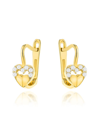 Kolczyki złote serduszko w sercu z cyrkonii na angielskim zapięciu (Gramatura: 1.17)