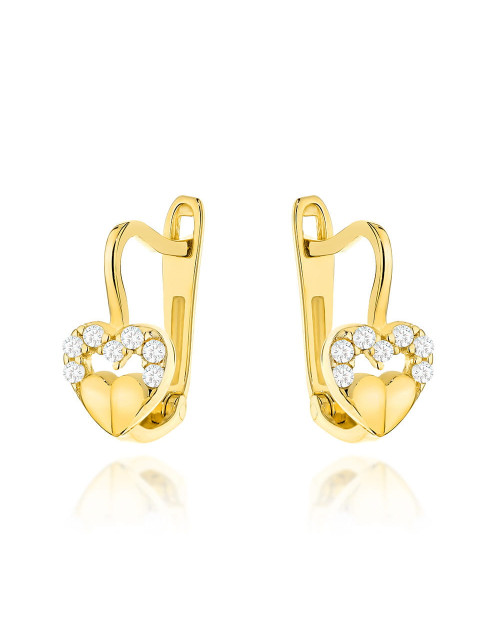 Kolczyki złote serduszko w sercu z cyrkonii na angielskim zapięciu (Gramatura: 1.17)