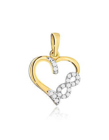 Zawieszka złota serce ze znakiem nieskończoności w dwóch kolorach złota (Gramatura: 0.85)