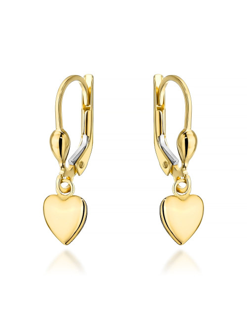Kolczyki złote wiszące serca na angielskim zapięciu (Gramatura: 1.56)
