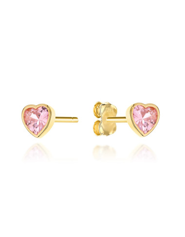Kolczyki złote serduszka z różowym kamieniem (Gramatura: 0.88)