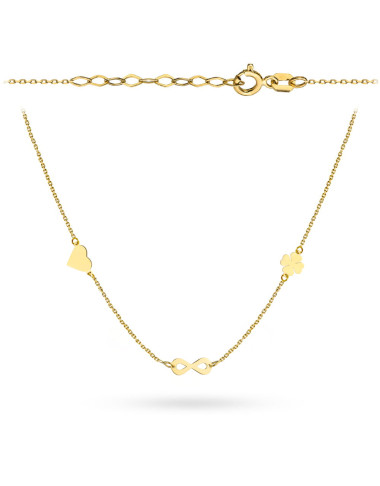 Naszyjnik złoty serce, nieskończoność, koniczynka super lekki