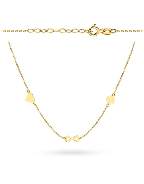 Naszyjnik złoty serce, nieskończoność, koniczynka super lekki