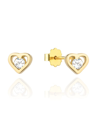 Kolczyki złote serduszka z kamyczkiem w środku na sztyfcie (Gramatura: 0.66)
