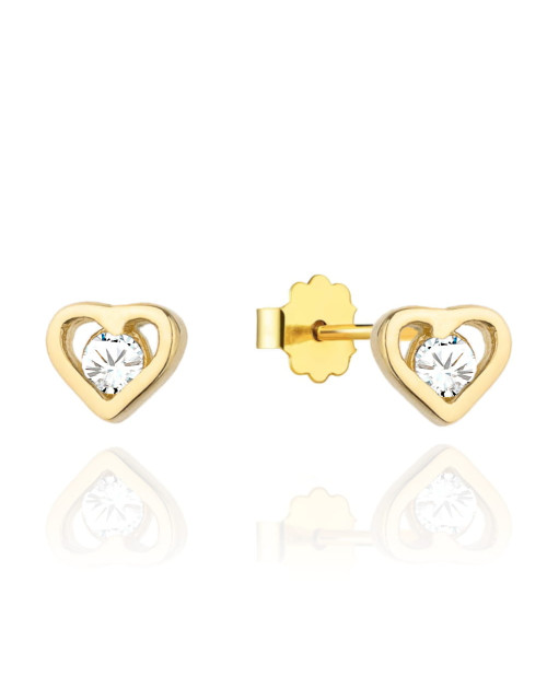 Kolczyki złote serduszka z kamyczkiem w środku na sztyfcie (Gramatura: 0.66)
