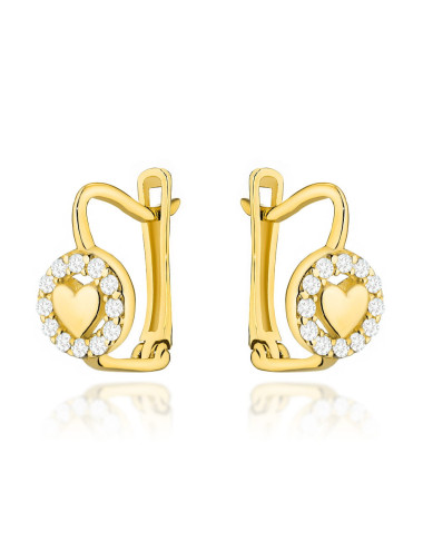 Kolczyki złote serduszko w oprawie cyrkonii na angielskim zapięciu (Gramatura: 1.15)