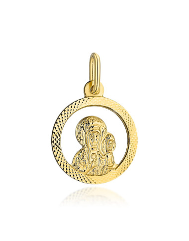 Złoty medalik Matka Boska z dzieciątkiem w diamentowanym kole (Gramatura: 0.96)