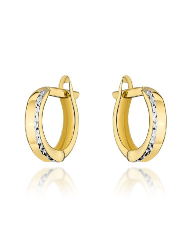 Kolczyki złote małe z diamentowanym paskiem w białym złocie (Gramatura: 0.88)