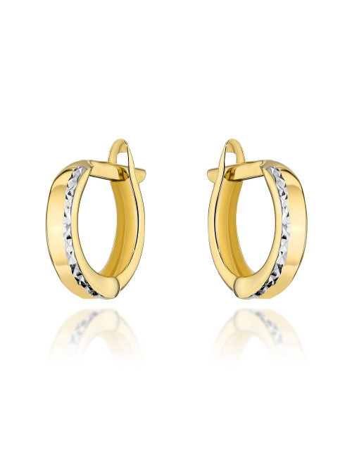 Kolczyki złote małe z diamentowanym paskiem w białym złocie (Gramatura: 0.88)