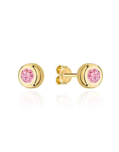 Kolczyki złote mały różowy kamyk otoczony złotem (Gramatura: 0.63)