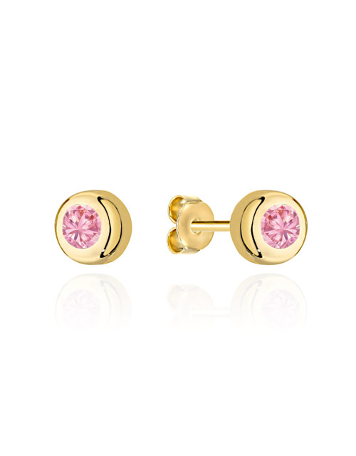 Kolczyki złote mały różowy kamyk otoczony złotem (Gramatura: 0.63)