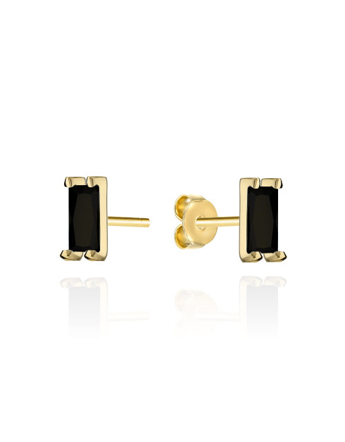 Kolczyki złote prostokąty z czarnym kamieniem na sztyfcie (Gramatura: 0.91)