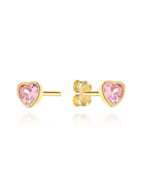 Kolczyki złote serduszka z różowym kamieniem (Gramatura: 0.89)