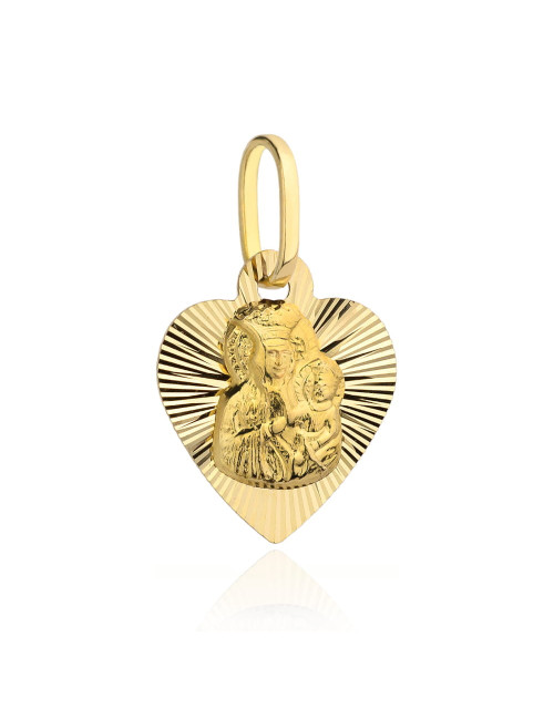 Medalik Matka Boska Częstochowska w diamentowanym serduszku (Gramatura: 0.75)