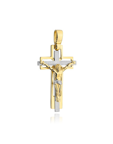 Krzyżyk złoty z Jezusem i satynowaniem w białym złocie (Gramatura: 4.08)