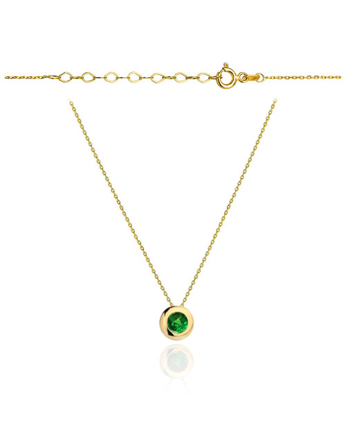 Naszyjnik złoty z zieloną cyrkonią w złotej zaokrąglonej oprawie (Gramatura: 1.32)