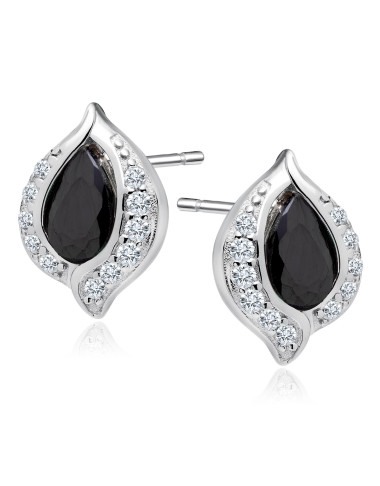 Srebrne, delikatne kolczyki pr.925 - czarna kropla w cyrkoniach